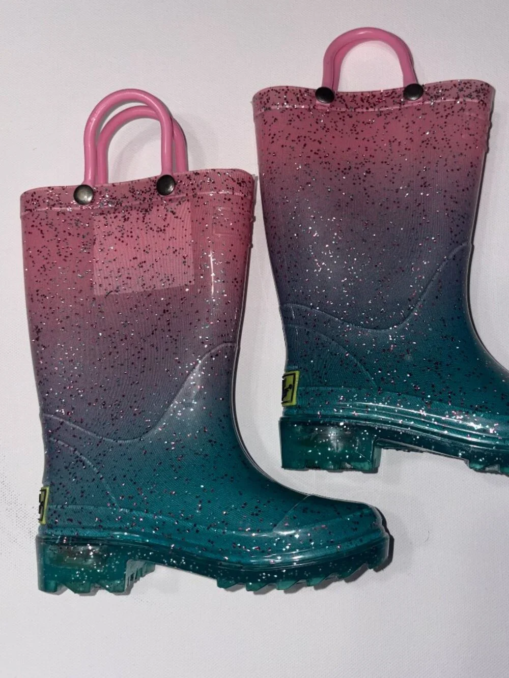 Western Chief Kids Pink Teal Ombre Glitter Light Up Rain Boots Size 5/6 Toddler
